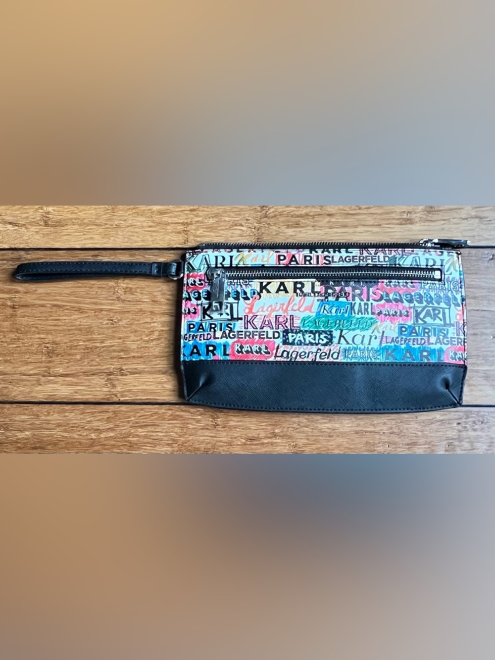 Karl Lagerfeld Paris Graffiti Scribble Wristlet with Black Base OS